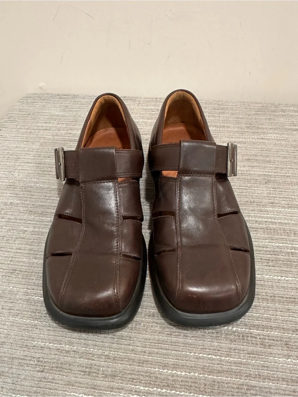 ECCO Men's Brown Leather Fisherman Sandals Casual Shoes US 7.5 $149.95 EUC *